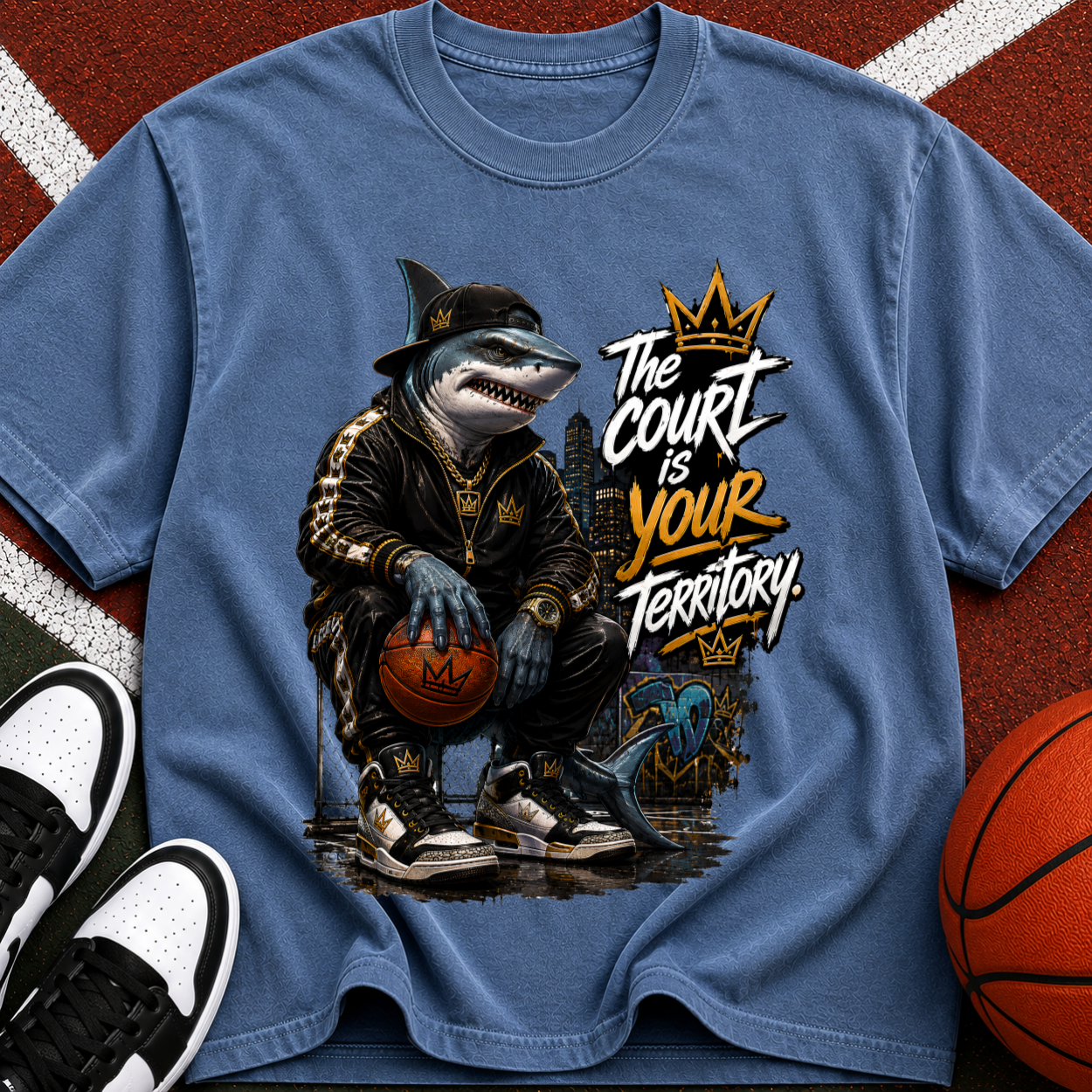 Shark King Tee – “The Court Is Your Territory” Graphic T-Shirt