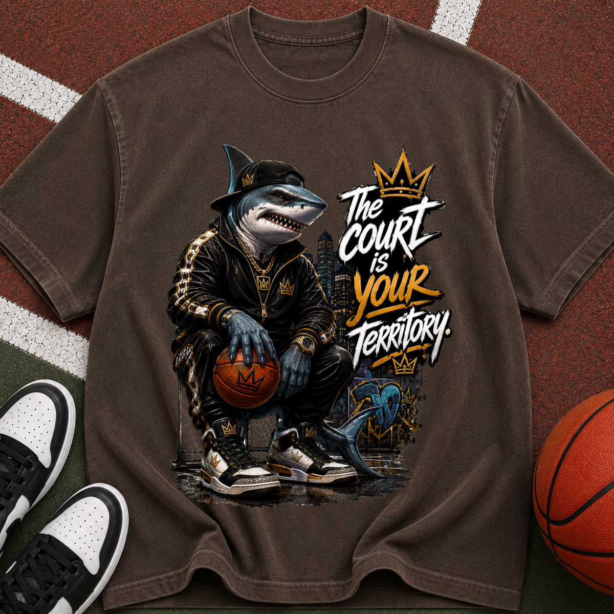 Shark King Tee – “The Court Is Your Territory” Graphic T-Shirt
