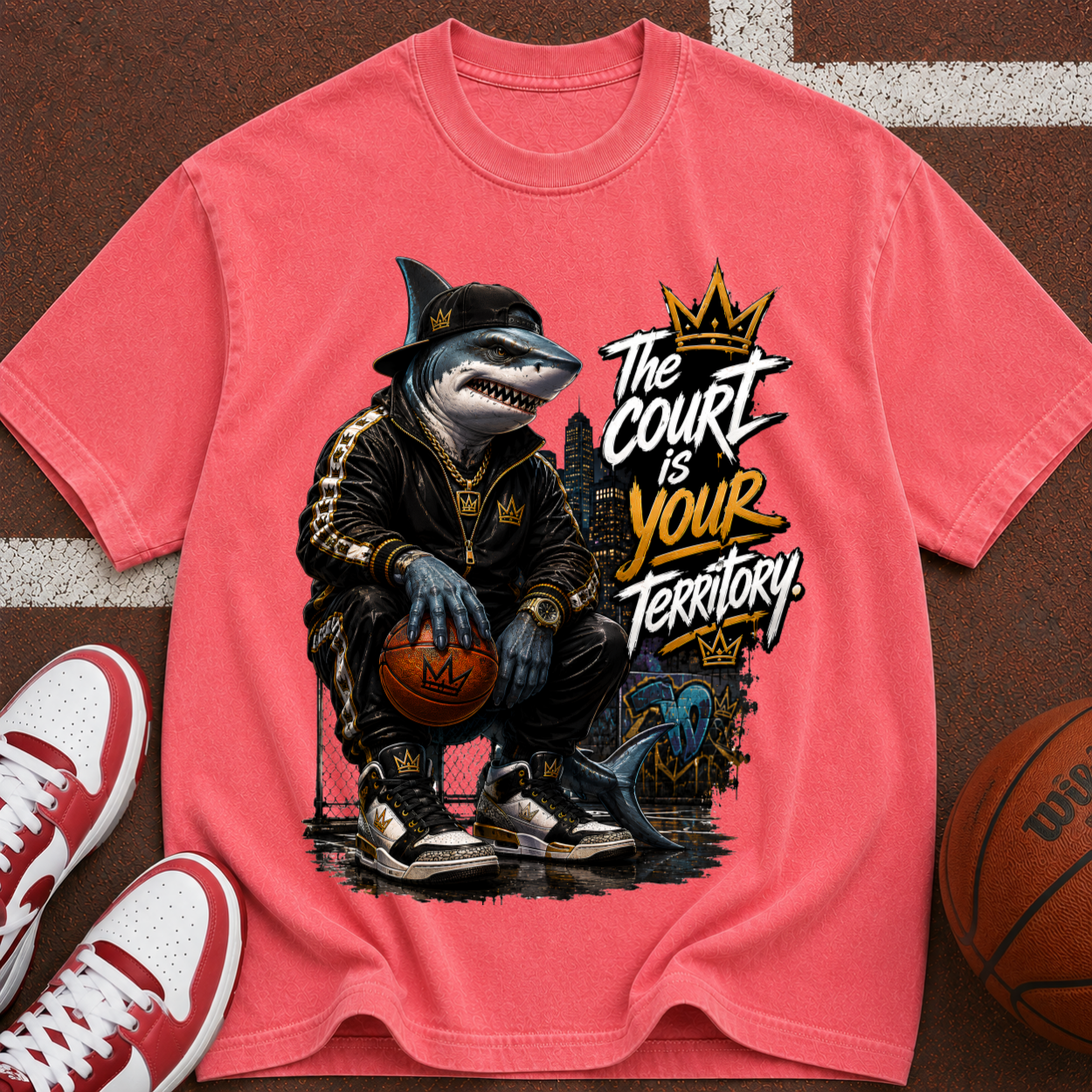 Shark King Tee – “The Court Is Your Territory” Graphic T-Shirt
