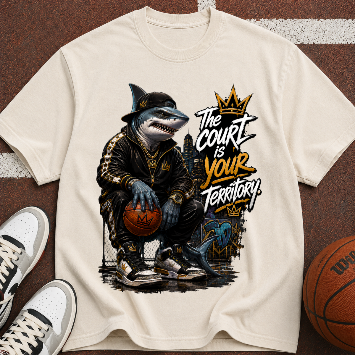 Shark King Tee – “The Court Is Your Territory” Graphic T-Shirt