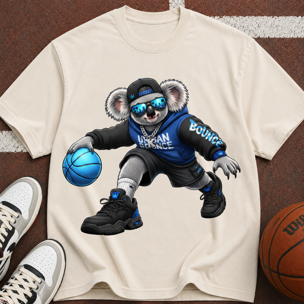 Basketball Koala T‑Shirt — Cool Streetwear Tee with Sunglasses & Blue Ball