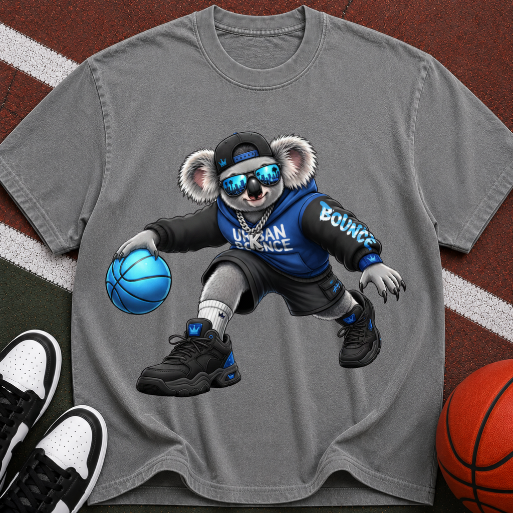 Basketball Koala T‑Shirt — Cool Streetwear Tee with Sunglasses & Blue Ball