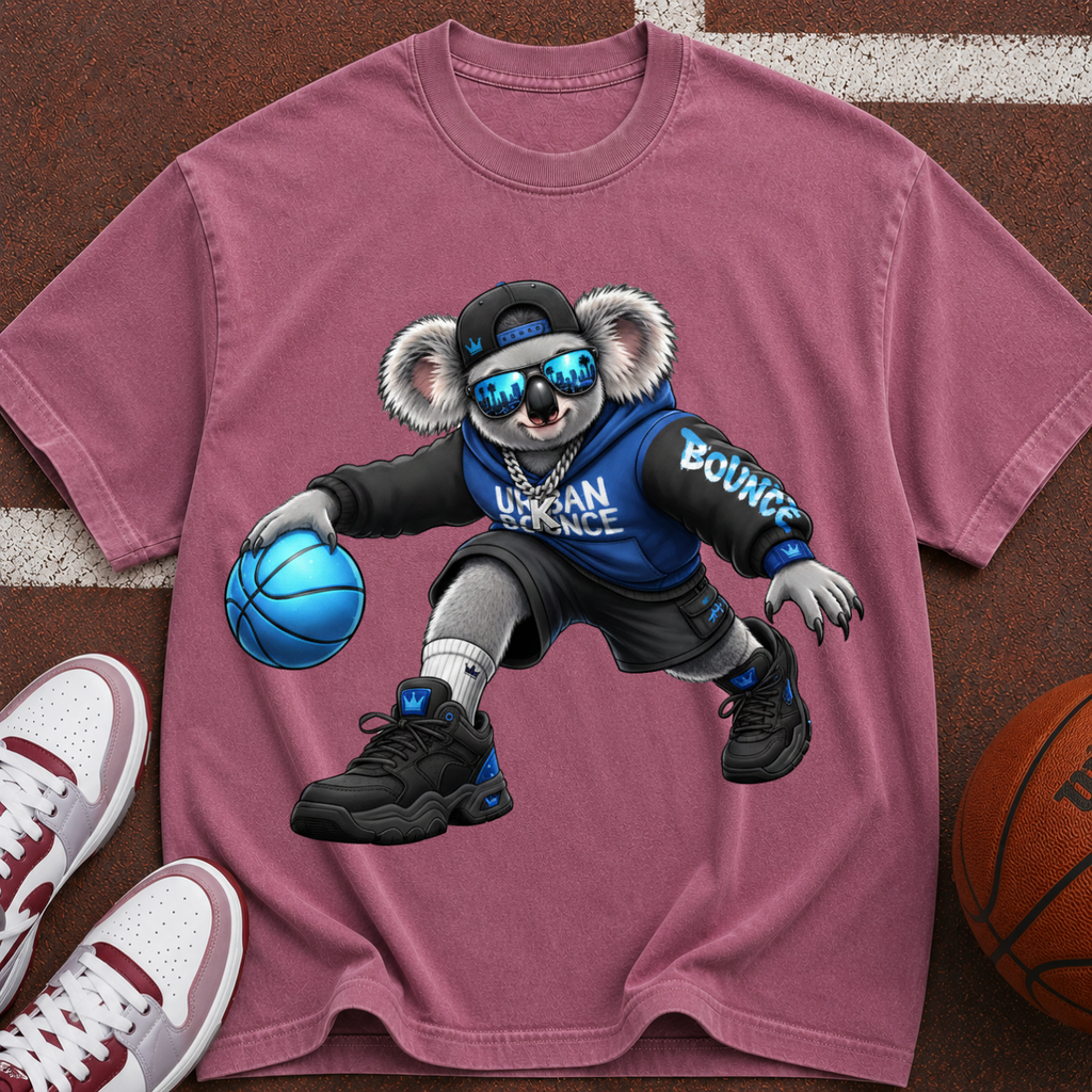 Basketball Koala T‑Shirt — Cool Streetwear Tee with Sunglasses & Blue Ball