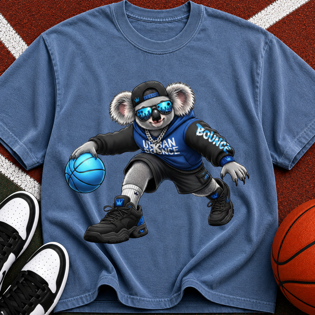 Basketball Koala T‑Shirt — Cool Streetwear Tee with Sunglasses & Blue Ball