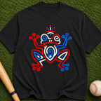 Frog Totem Graphic T-Shirt — Red & Blue Abstract Amphibian Design