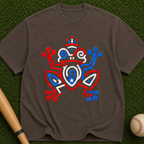 Frog Totem Graphic T-Shirt — Red & Blue Abstract Amphibian Design