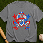 Frog Totem Graphic T-Shirt — Red & Blue Abstract Amphibian Design