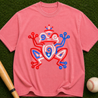Frog Totem Graphic T-Shirt — Red & Blue Abstract Amphibian Design