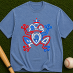 Frog Totem Graphic T-Shirt — Red & Blue Abstract Amphibian Design