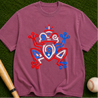 Frog Totem Graphic T-Shirt — Red & Blue Abstract Amphibian Design