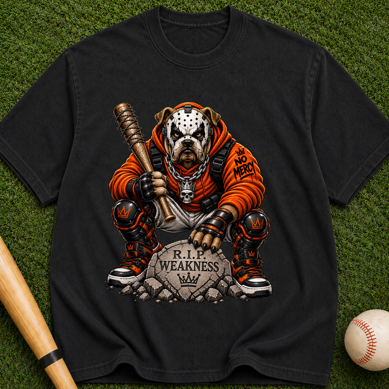 R.I.P. Weakness Dog Skull T-Shirt — Biker Bulldog Guardian Graphic Tee