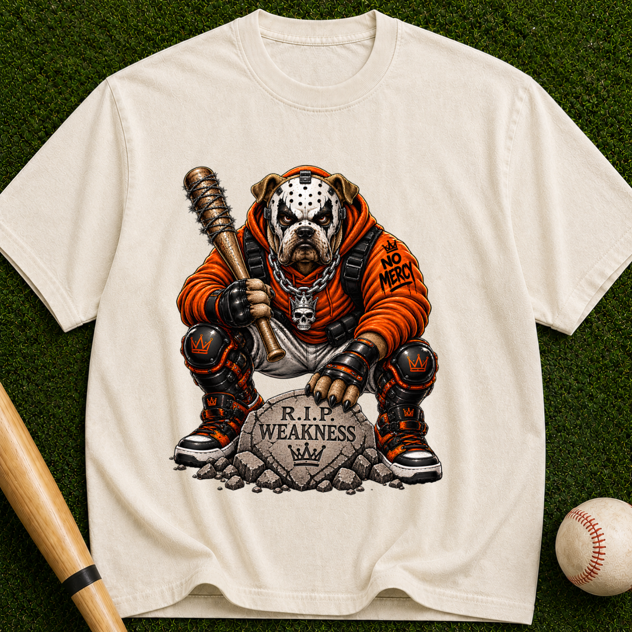 R.I.P. Weakness Dog Skull T-Shirt — Biker Bulldog Guardian Graphic Tee