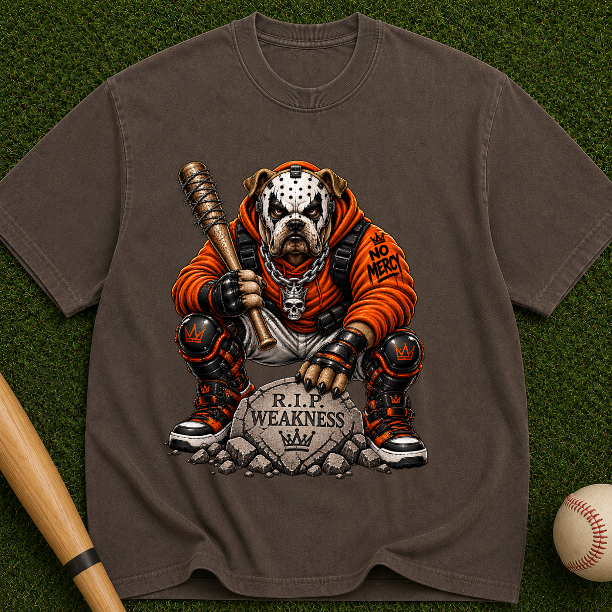 R.I.P. Weakness Dog Skull T-Shirt — Biker Bulldog Guardian Graphic Tee