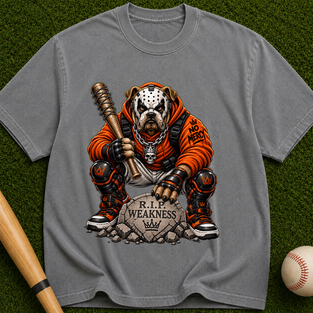 R.I.P. Weakness Dog Skull T-Shirt — Biker Bulldog Guardian Graphic Tee