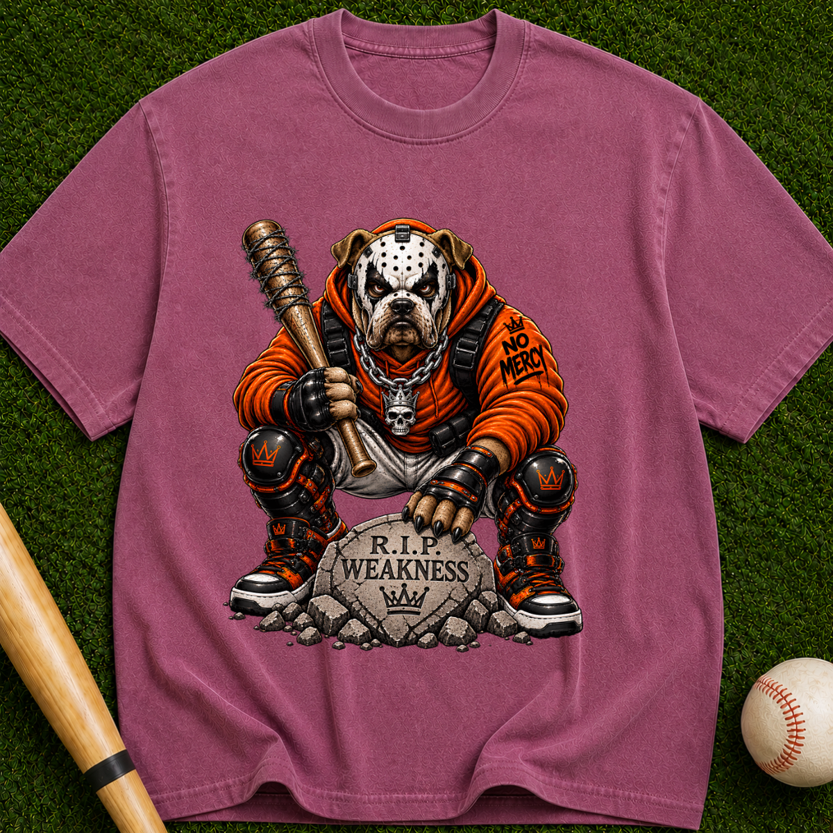 R.I.P. Weakness Dog Skull T-Shirt — Biker Bulldog Guardian Graphic Tee