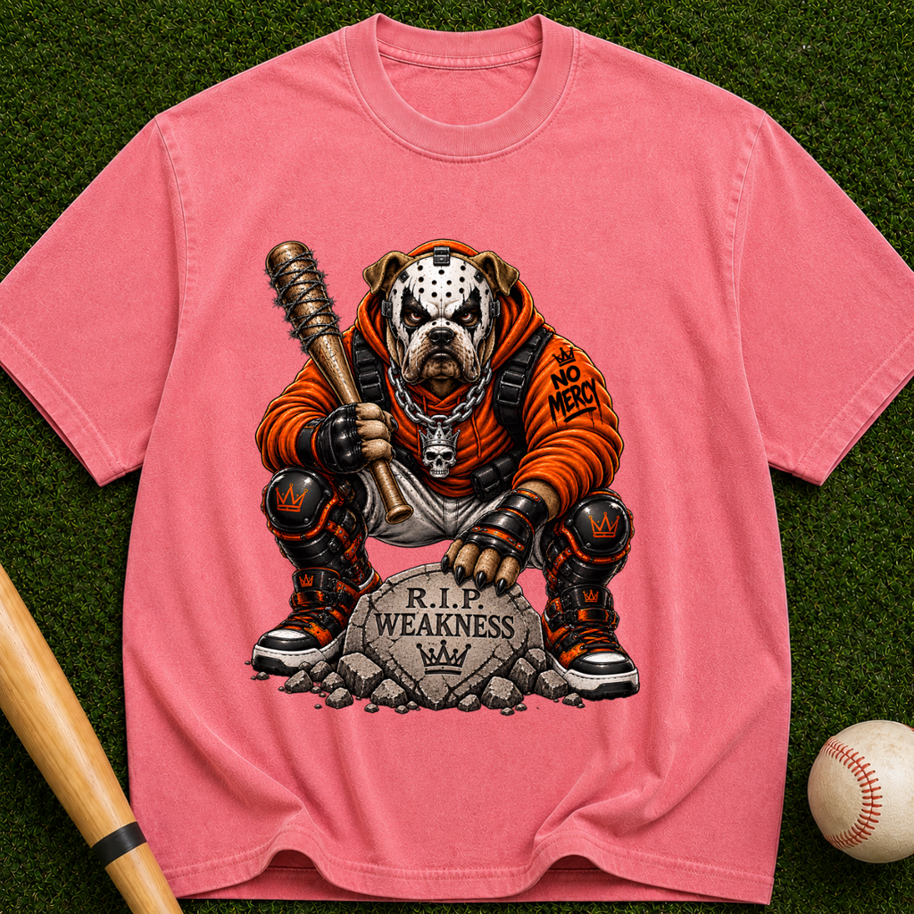 R.I.P. Weakness Dog Skull T-Shirt — Biker Bulldog Guardian Graphic Tee