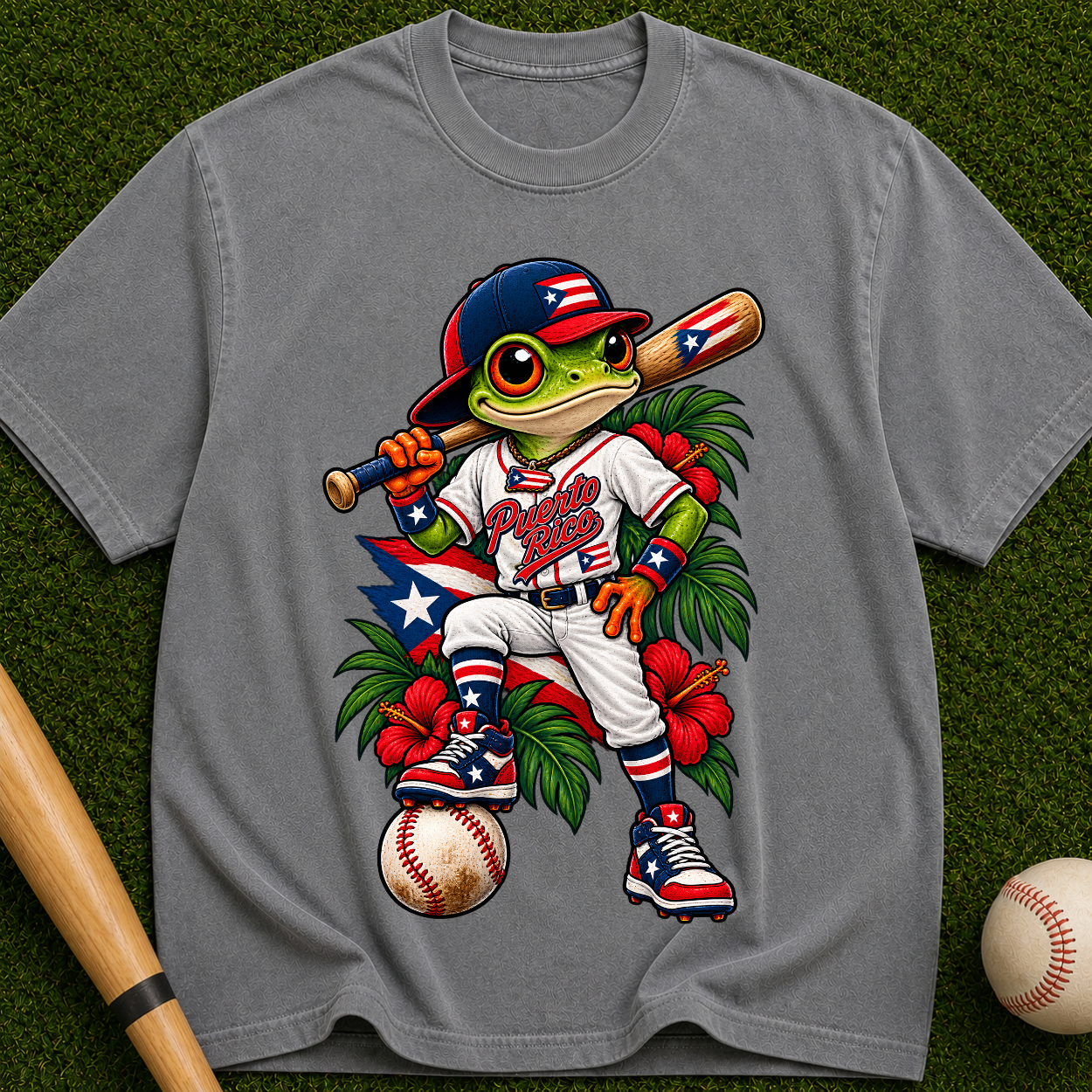 Baseball Frog Graphic Tee — Vintage Island Player T-Shirt