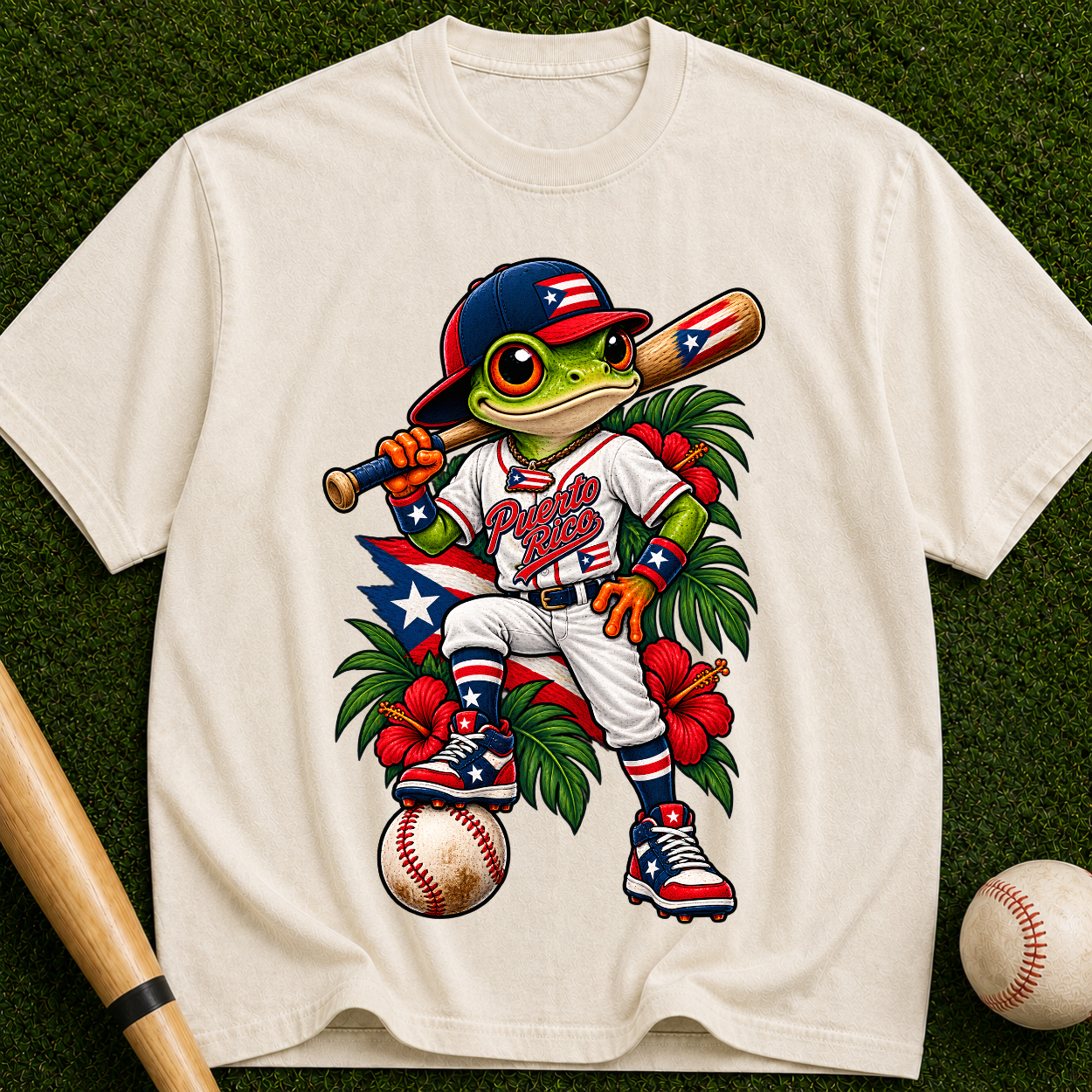 Baseball Frog Graphic Tee — Vintage Island Player T-Shirt