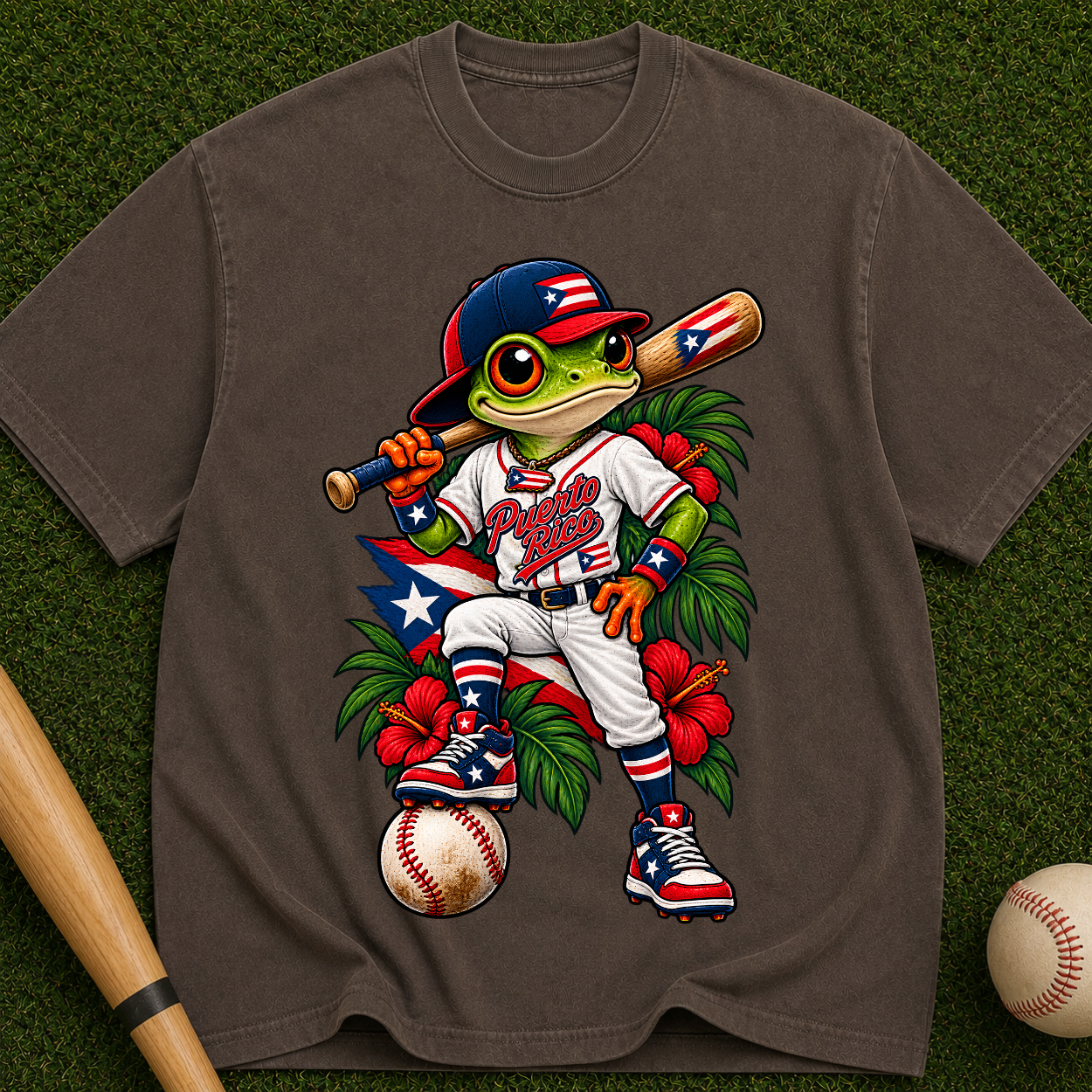 Baseball Frog Graphic Tee — Vintage Island Player T-Shirt