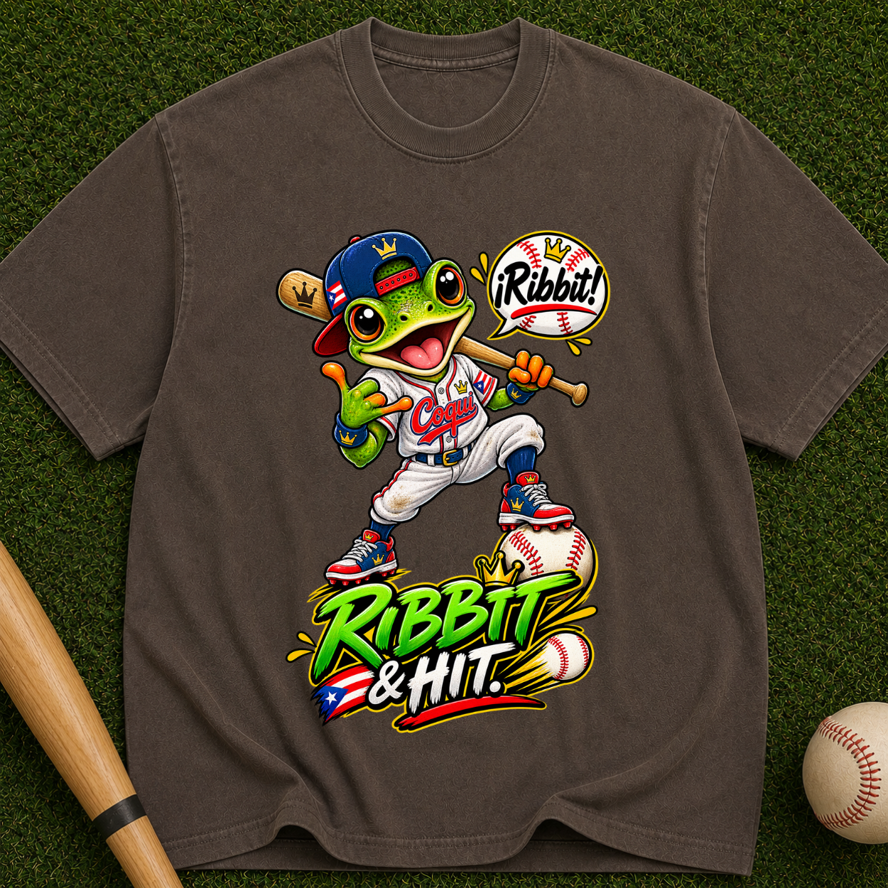 Baseball Frog Graphic T-Shirt — “Ribbit & Hit”