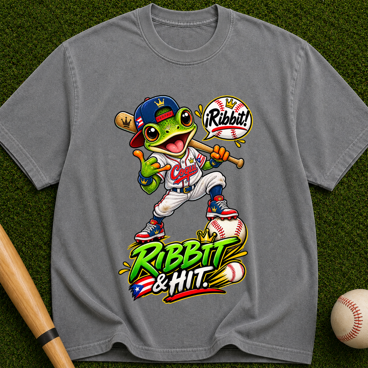 Baseball Frog Graphic T-Shirt — “Ribbit & Hit”