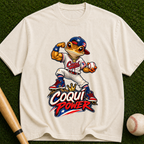 Coqui Power Baseball T-Shirt — Cute Frog Mascot Graphic Tee