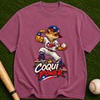Coqui Power Baseball T-Shirt — Cute Frog Mascot Graphic Tee