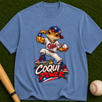 Coqui Power Baseball T-Shirt — Cute Frog Mascot Graphic Tee