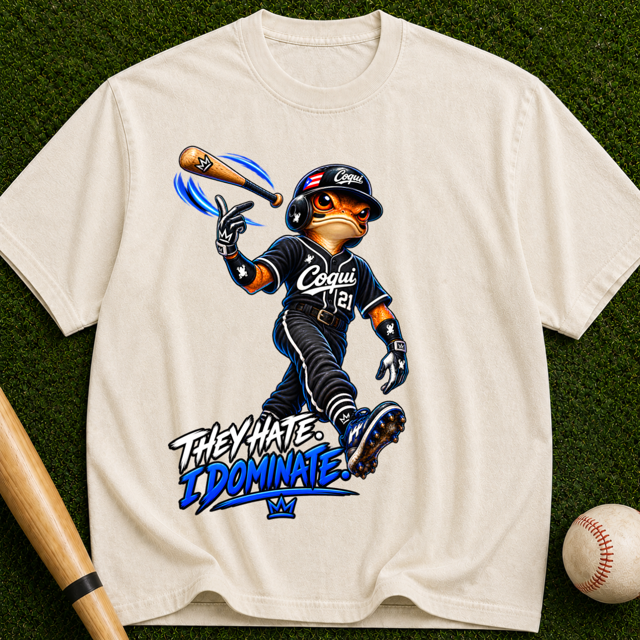 Baseball Mascot Graphic Tee — "They Hate, I Dominate" Vintage Streetwear