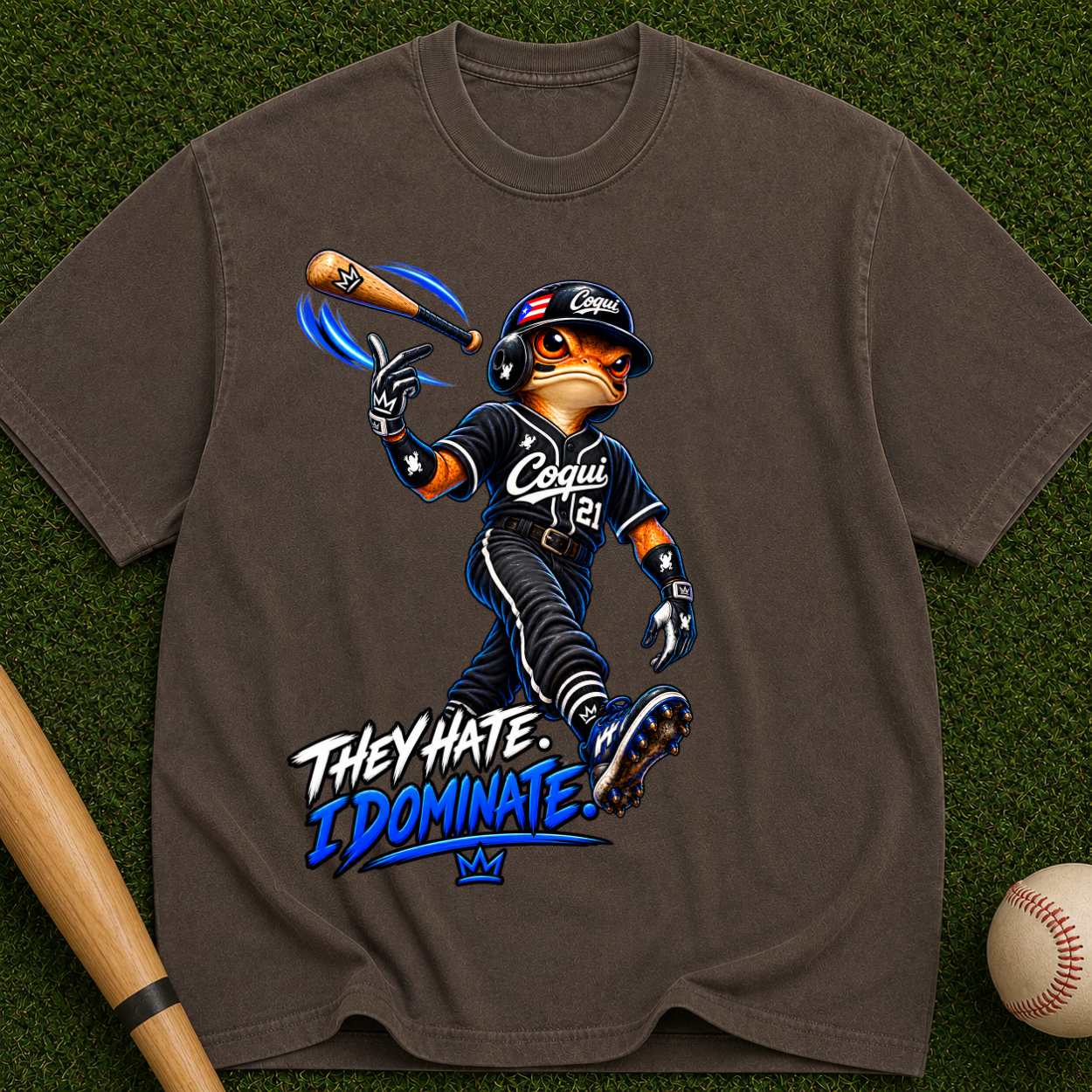 Baseball Mascot Graphic Tee — "They Hate, I Dominate" Vintage Streetwear