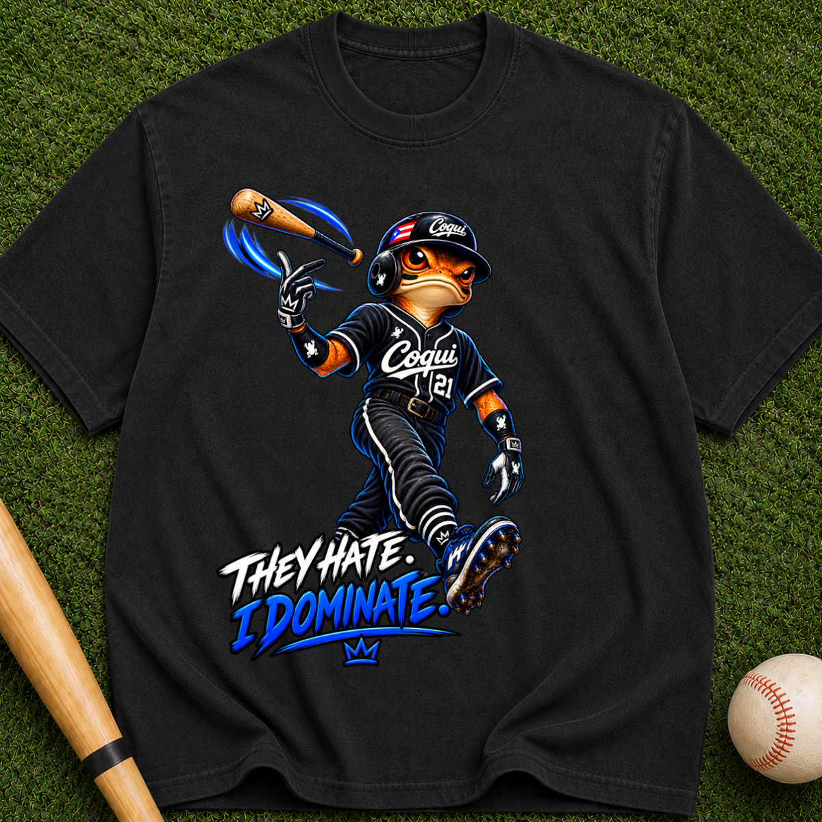 Baseball Mascot Graphic Tee — "They Hate, I Dominate" Vintage Streetwear