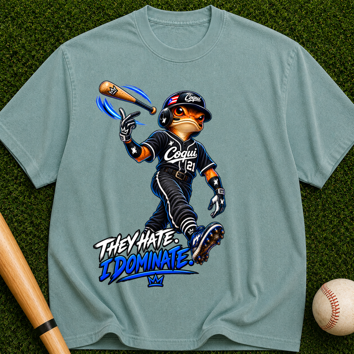 Baseball Mascot Graphic Tee — "They Hate, I Dominate" Vintage Streetwear
