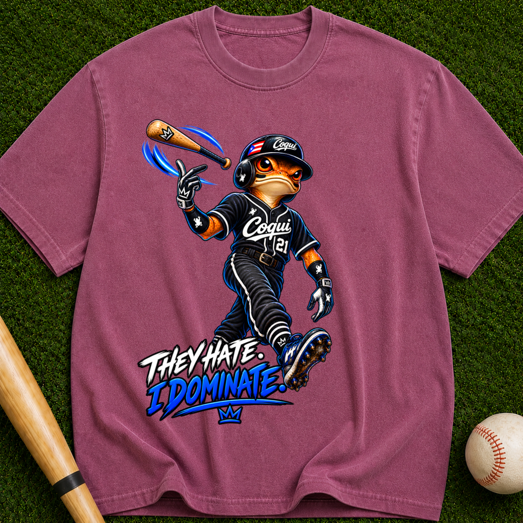 Baseball Mascot Graphic Tee — "They Hate, I Dominate" Vintage Streetwear