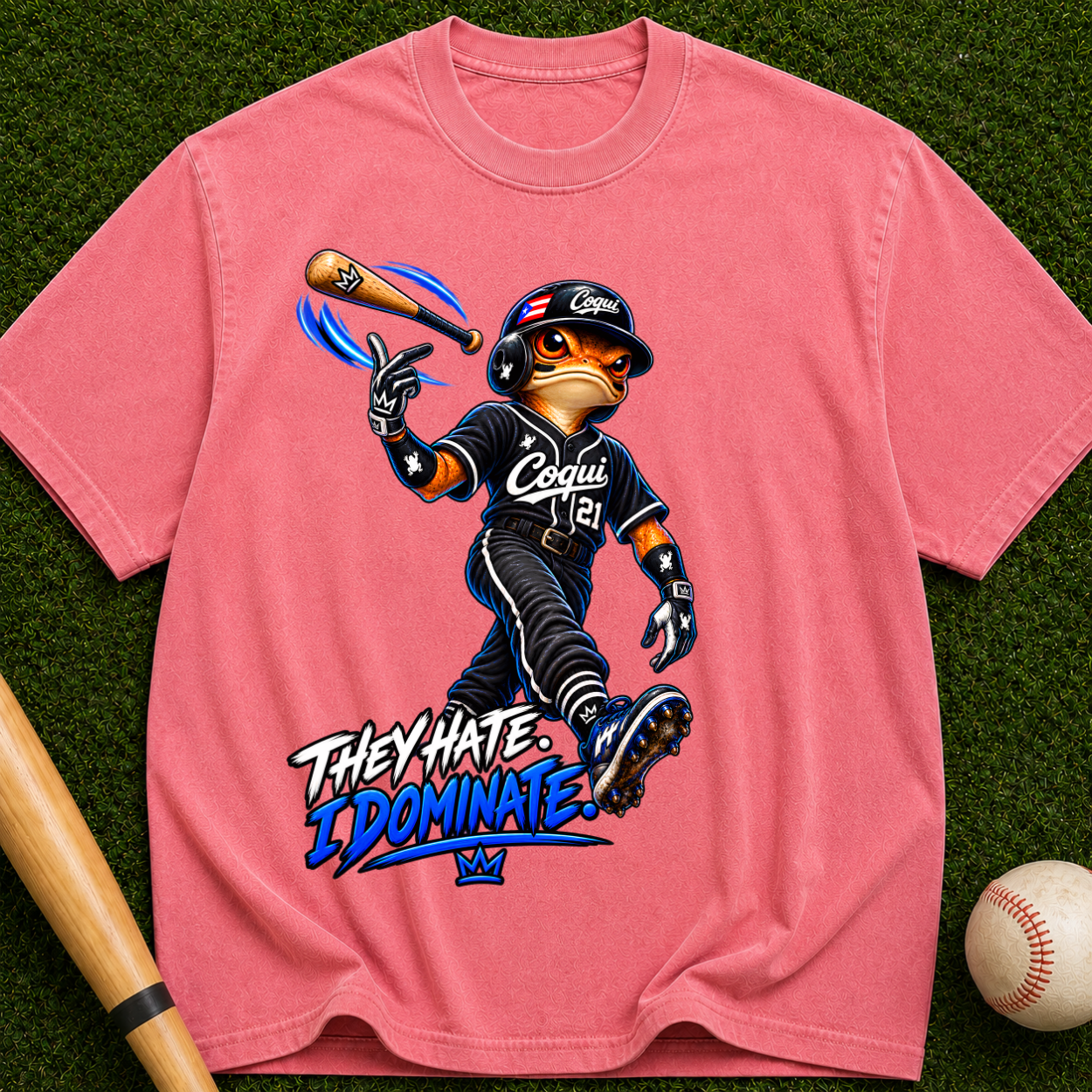 Baseball Mascot Graphic Tee — "They Hate, I Dominate" Vintage Streetwear