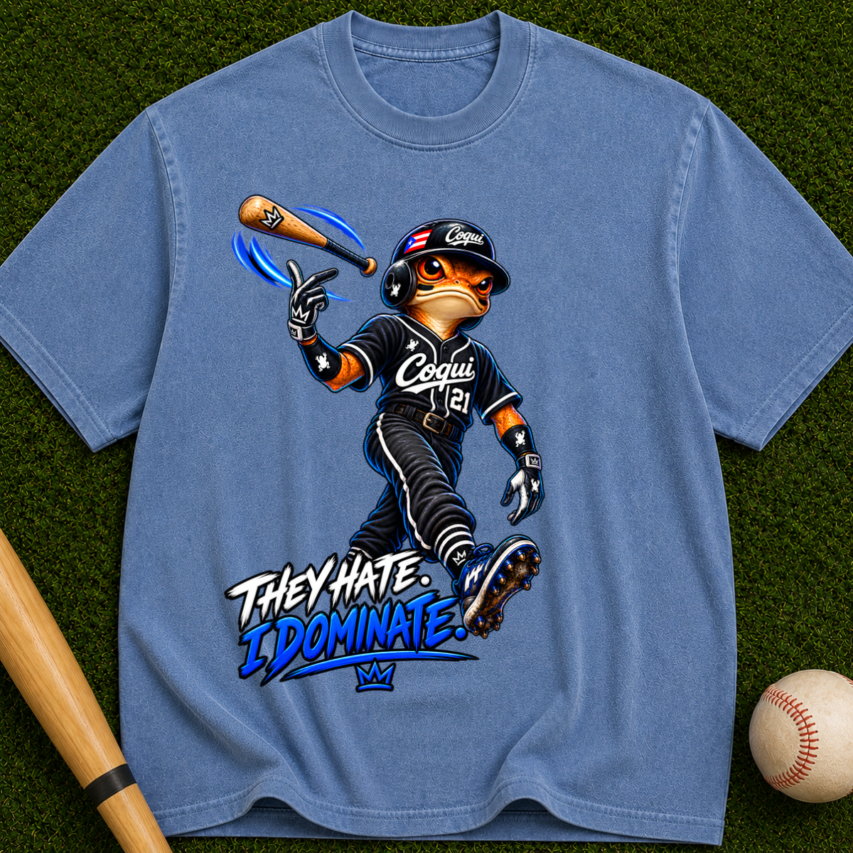 Baseball Mascot Graphic Tee — "They Hate, I Dominate" Vintage Streetwear
