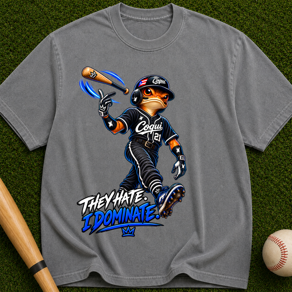 Baseball Mascot Graphic Tee — "They Hate, I Dominate" Vintage Streetwear