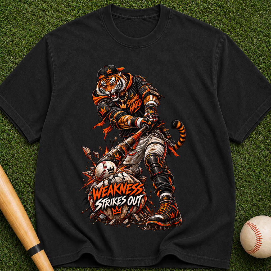 Tiger Brawler T-Shirt — "Weakness Strikes Out" Graphic Tee