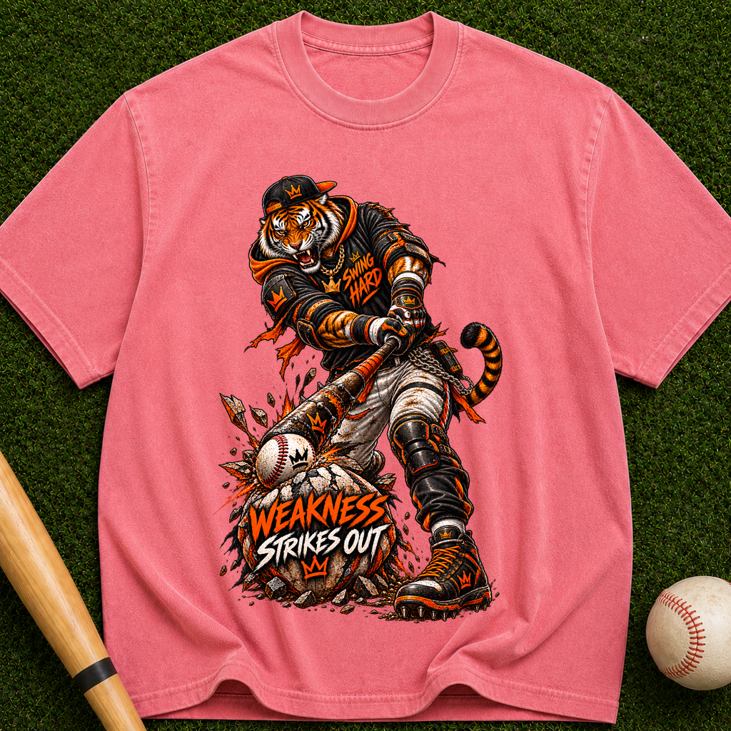 Tiger Brawler T-Shirt — "Weakness Strikes Out" Graphic Tee