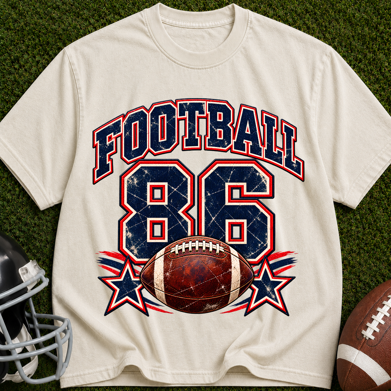 Football 86 Graphic T-Shirt — Retro Football Tee with Vintage Ball Design