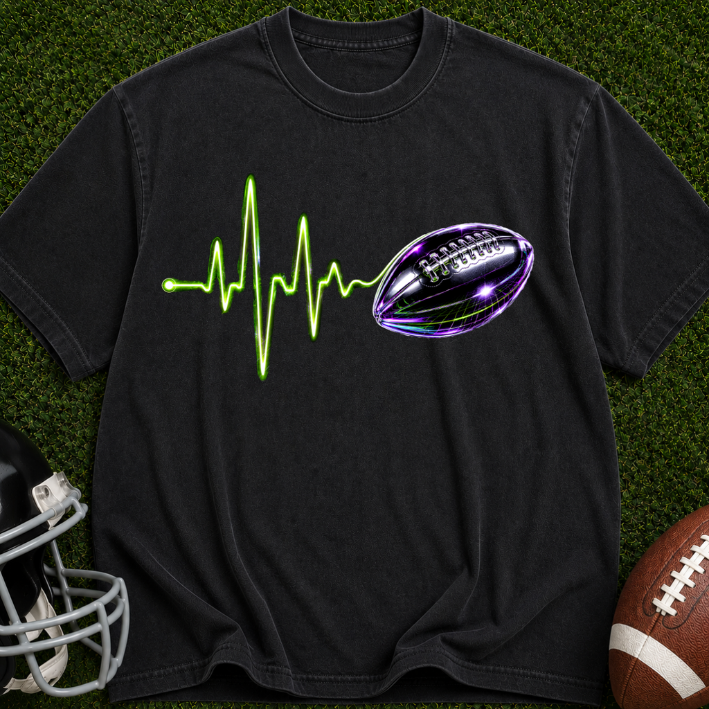 Football Heartbeat T-Shirt — Neon Pulse Gridiron Graphic
