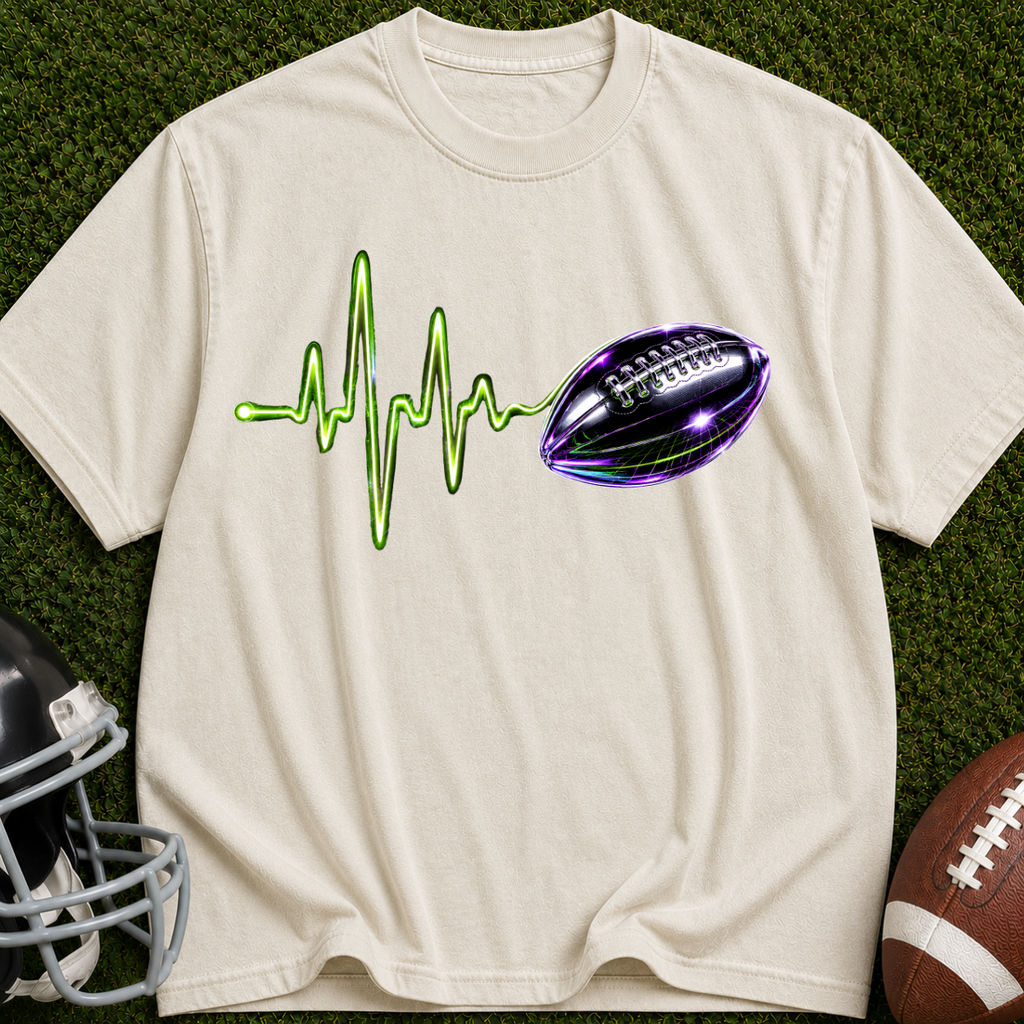 Football Heartbeat T-Shirt — Neon Pulse Gridiron Graphic