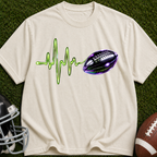 Football Heartbeat T-Shirt — Neon Pulse Gridiron Graphic