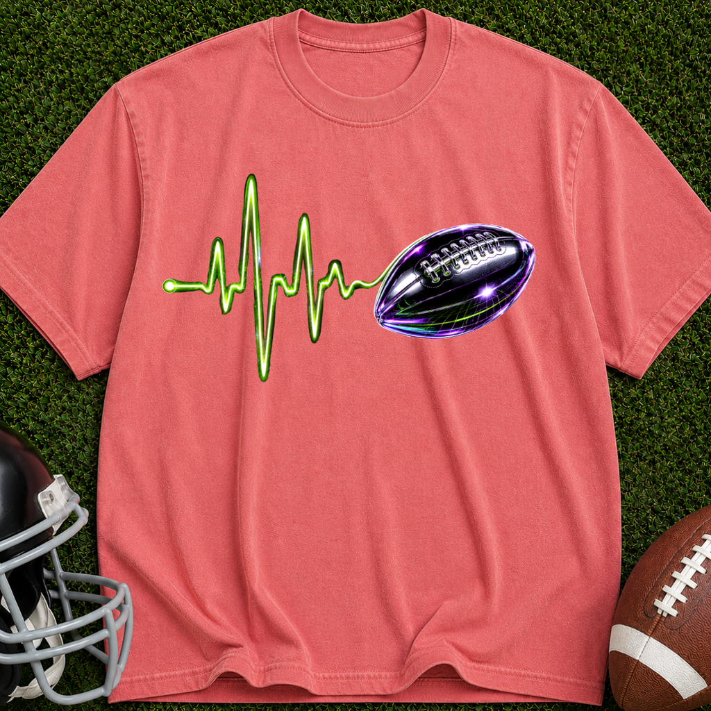 Football Heartbeat T-Shirt — Neon Pulse Gridiron Graphic