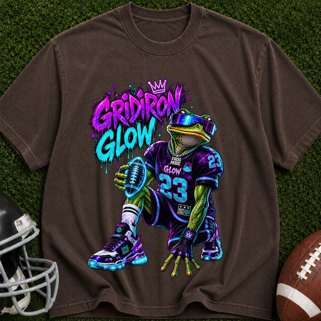 Gridiron Glow Football T-Shirt — Neon Frog Quarterback Graphic Tee