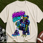 Gridiron Glow Football T-Shirt — Neon Frog Quarterback Graphic Tee