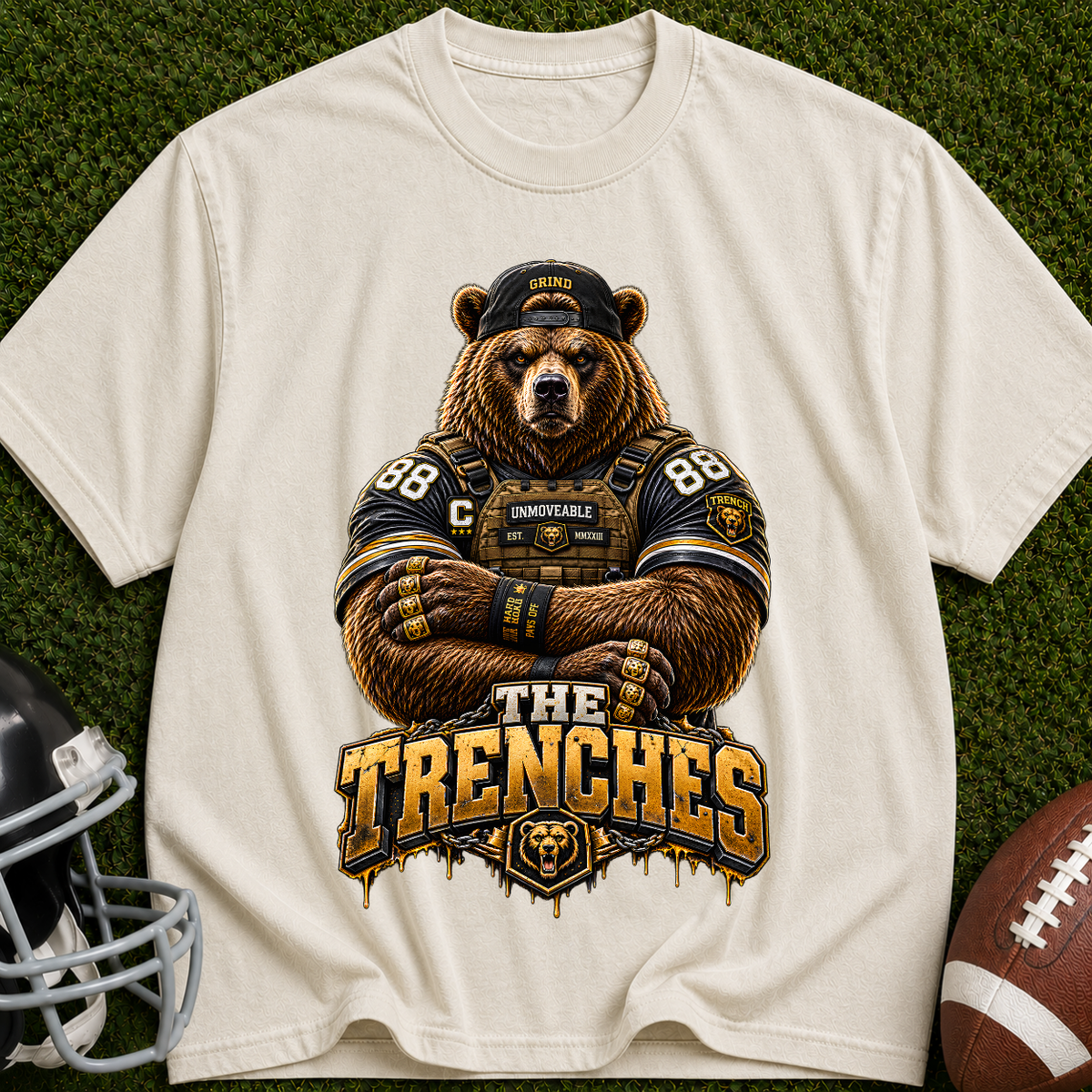 Bear Football T‑Shirt — “The Trenches” Vintage Sports Tee