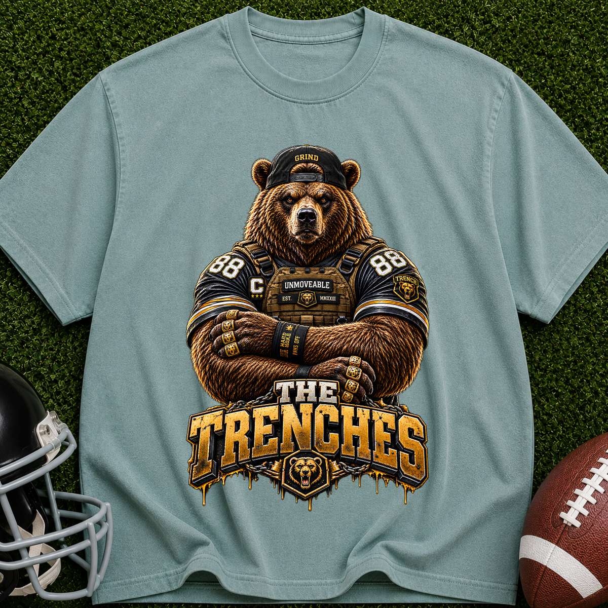 Bear Football T‑Shirt — “The Trenches” Vintage Sports Tee