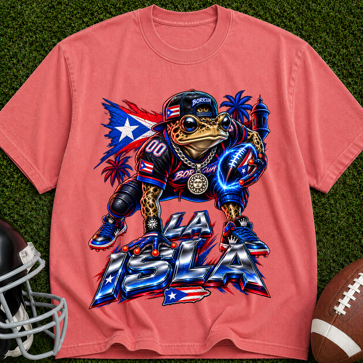 Puerto Rican Football Frog Graphic T-Shirt — 'Pa' lante' Retro Sports Tee