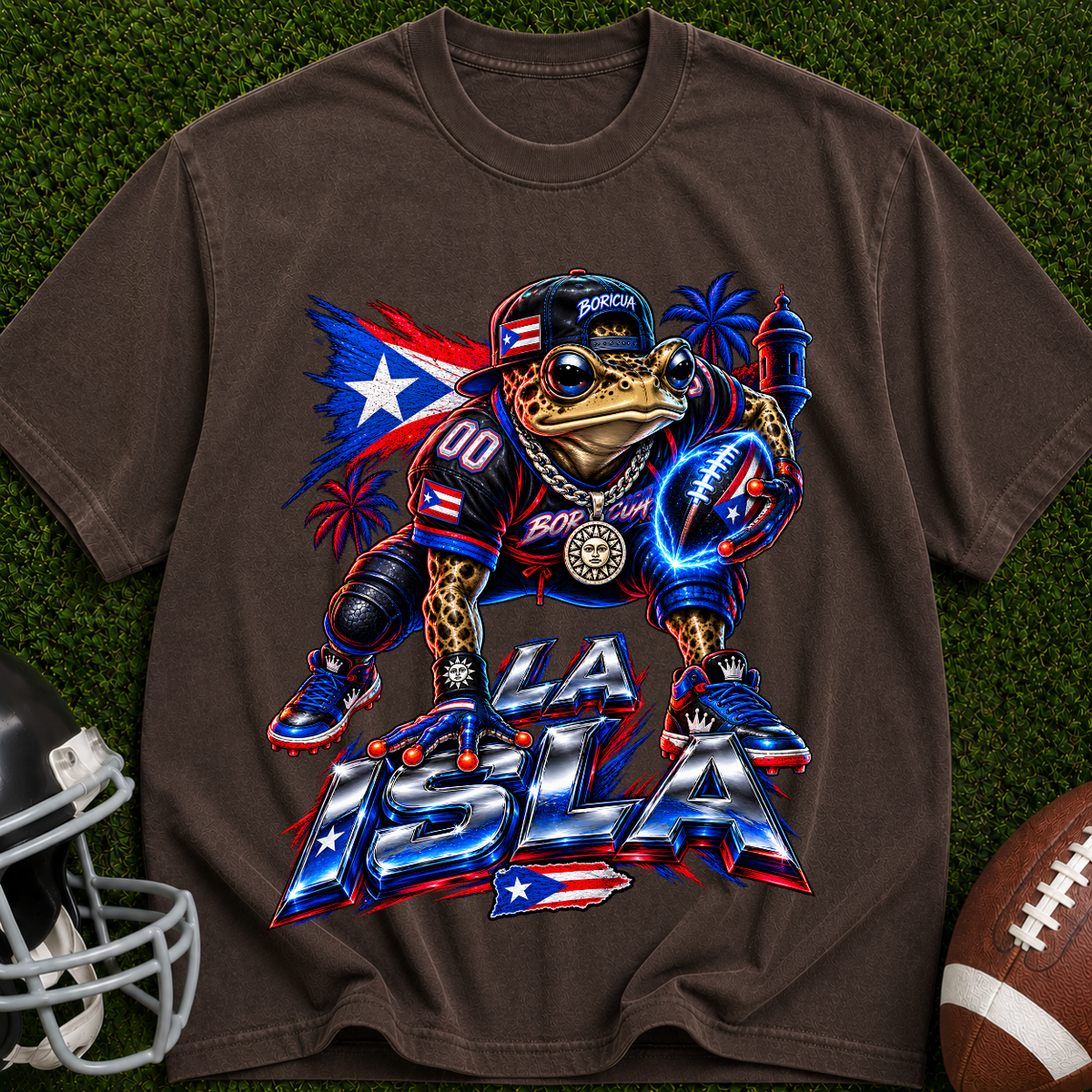 Puerto Rican Football Frog Graphic T-Shirt — 'Pa' lante' Retro Sports Tee