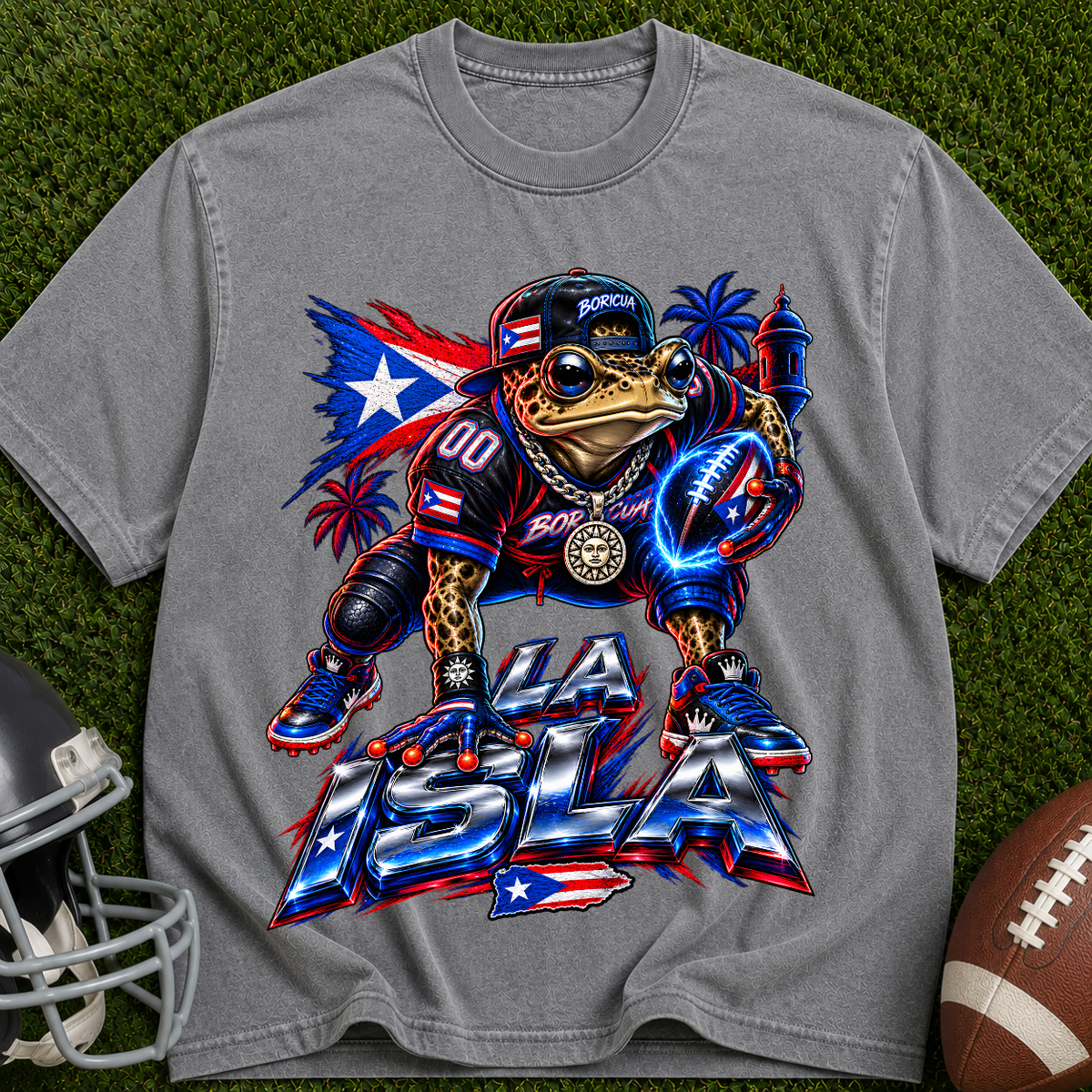 Puerto Rican Football Frog Graphic T-Shirt — 'Pa' lante' Retro Sports Tee